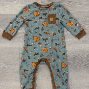 Carhartt Infant 12M Camping Forest Cozy Print Bodysuit Snap Romper Blue Brown